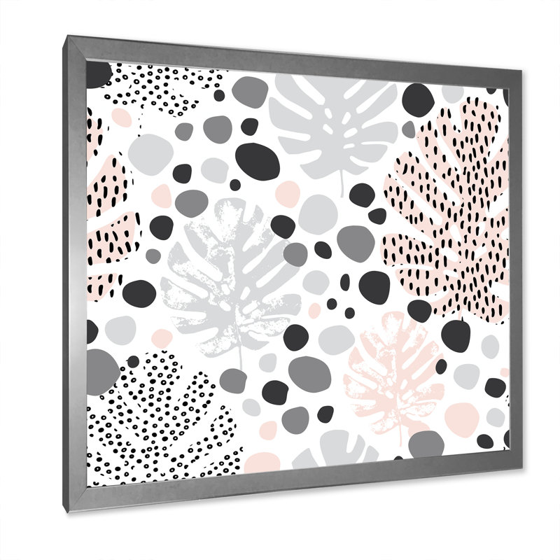 Éléments abstraits dans des tons de gris, feuilles tropicales - impression sur toile, H 16 po x l 16 po x P 1 po