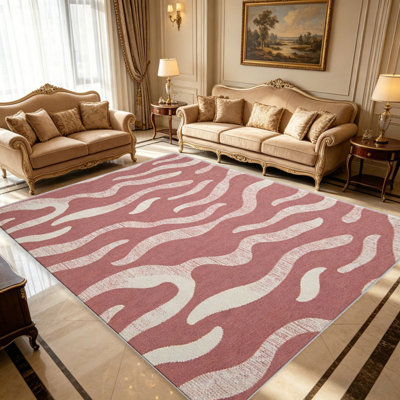 Pink Abstract Wavy carpet-easy to clean, machine-washable, soft and comfortable; suitable for door mats, kitchens, living rooms, bedrooms, corridors, and laundry areas. Easy to clean, durable carpet for home decoration.