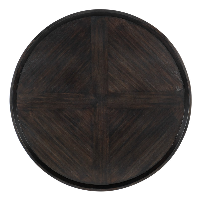 Black Acacia Wood Round Coffee Table with Storage