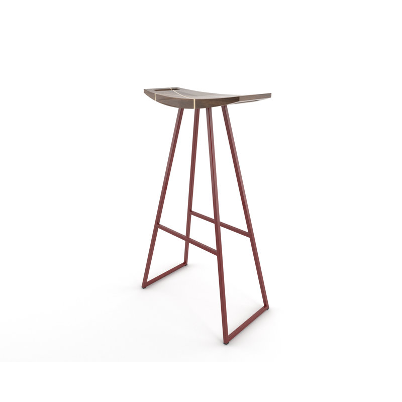 Robert Counter Stool with Metal Frame, Walnut, Bar Stool (30" Seat Height), Blood Red