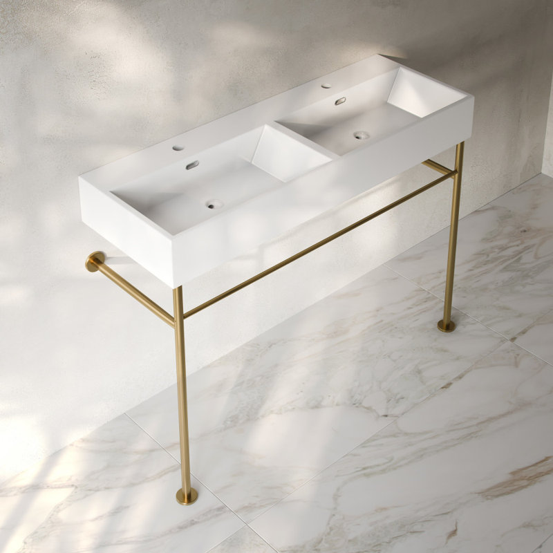 Lavabo double console avec pieds Claire 48 "Claire, Or brossé