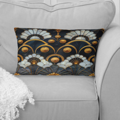 Gold Silver Art Deco Tiles - Tiles Lumbar Pillow