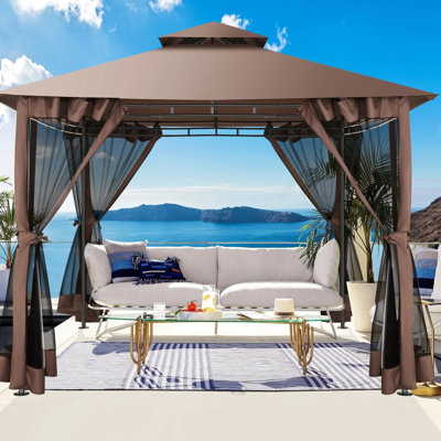 Pavillon de jardin de 120 po de diamètre avec rideaux améliorés résistants au froid Nettiant les pavillons de jardin d'hiver sur le toit double de pavillon de garage robuste avec cadre en métal pour tente de patio, terrasse (cadre épaissi)