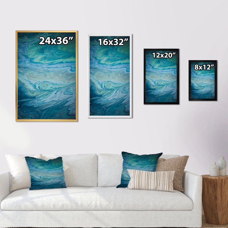 Shades of Blue Abstract Brushes V - reproduction de cadre photo sur toile, H 32 po x l 16 po x P 1 po
