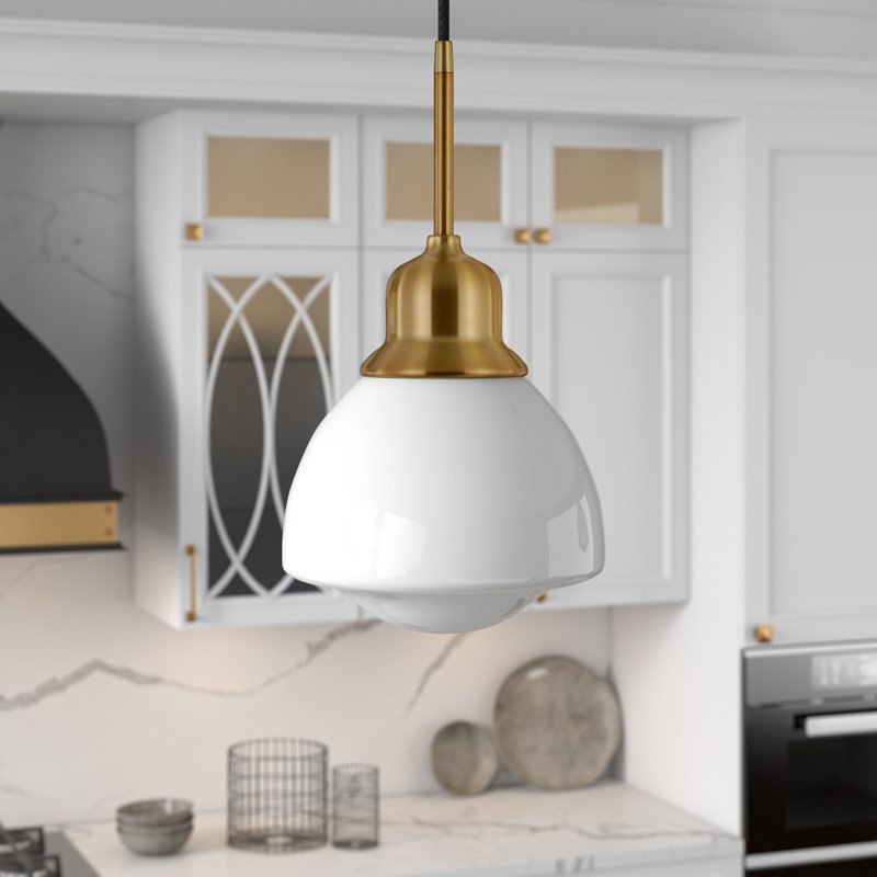 1 - Light Single Pendant, Brass, White
