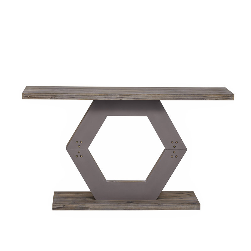 Entrance table with hollow hexagonal leg structure, Natural Wood