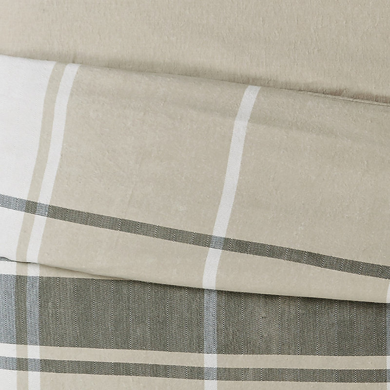 Flannel Box Stitch Plaid Comforter Set, Queen Comforter + 2 Standard Shams