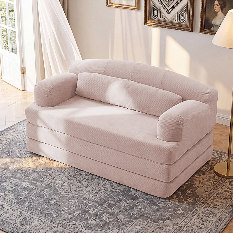 Canapé-lit pliable avec causeuse et canapé-lit convertible, Velours bébé rose