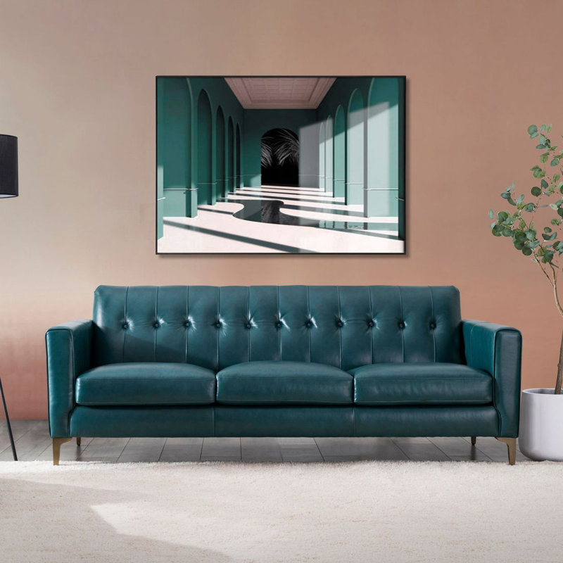 Canapé moderne en cuir capitonné Mid-Century, Turquoise