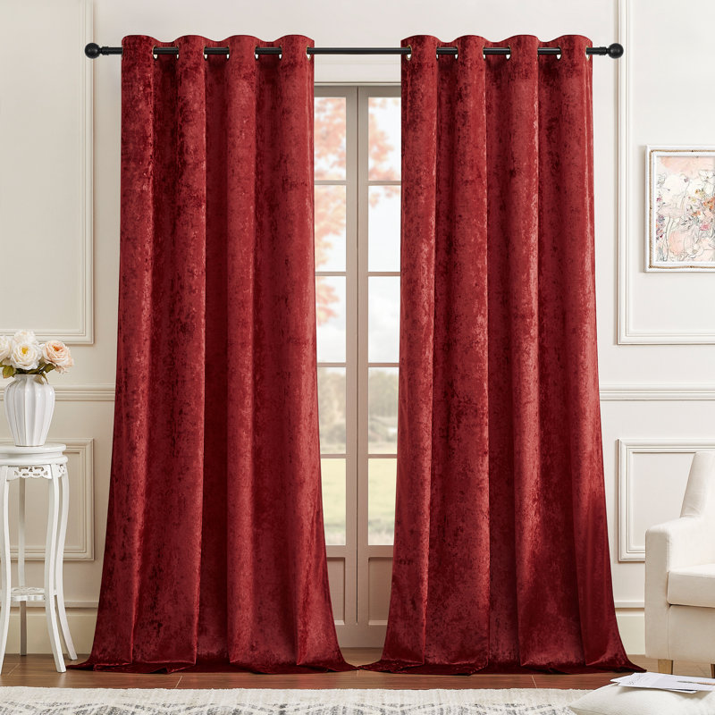 Deavion Velvet Crushed Curtains with Metal Grommets Room Darkening 2 Panel Set, 52" W x 63" L, Burgundy