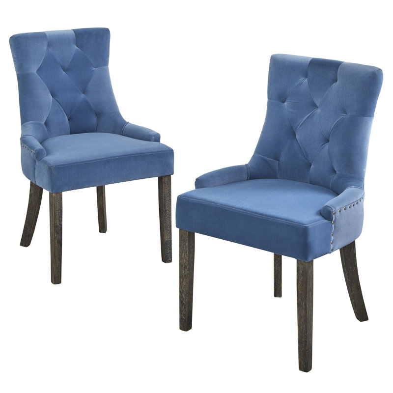 Chaise Parsons rembourrée et capitonnée Beti, Bleu