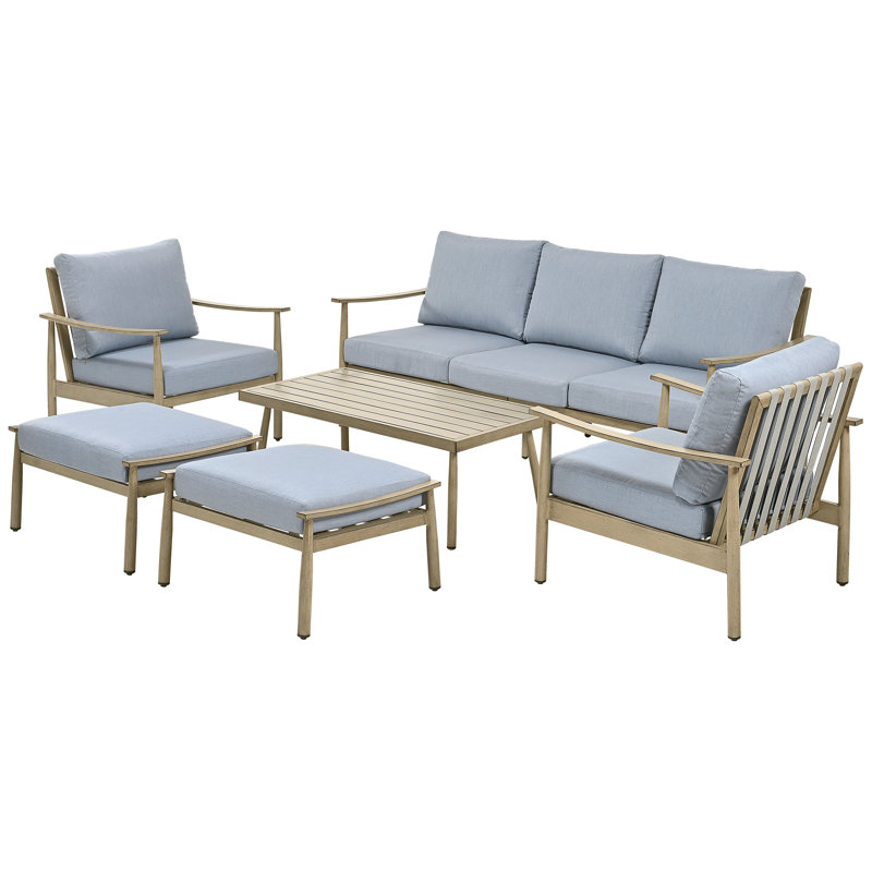 Mariene 5 - Person Patio Conversation Set with Cushions, Blue, Brown