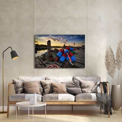 Art mural en verre Longshore Tides «Buoys On The Wharf» par Rick Berk