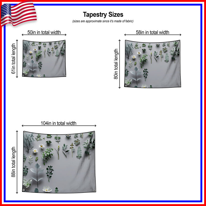 Tapisserie murale arrangement floral - Décoration murale florale, 104in H x88 with 4 Grommets