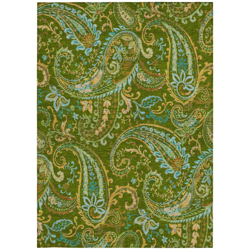 Tapis extérieur antidérapant lavable à motif cachemire vert 3 pi x 5 pi