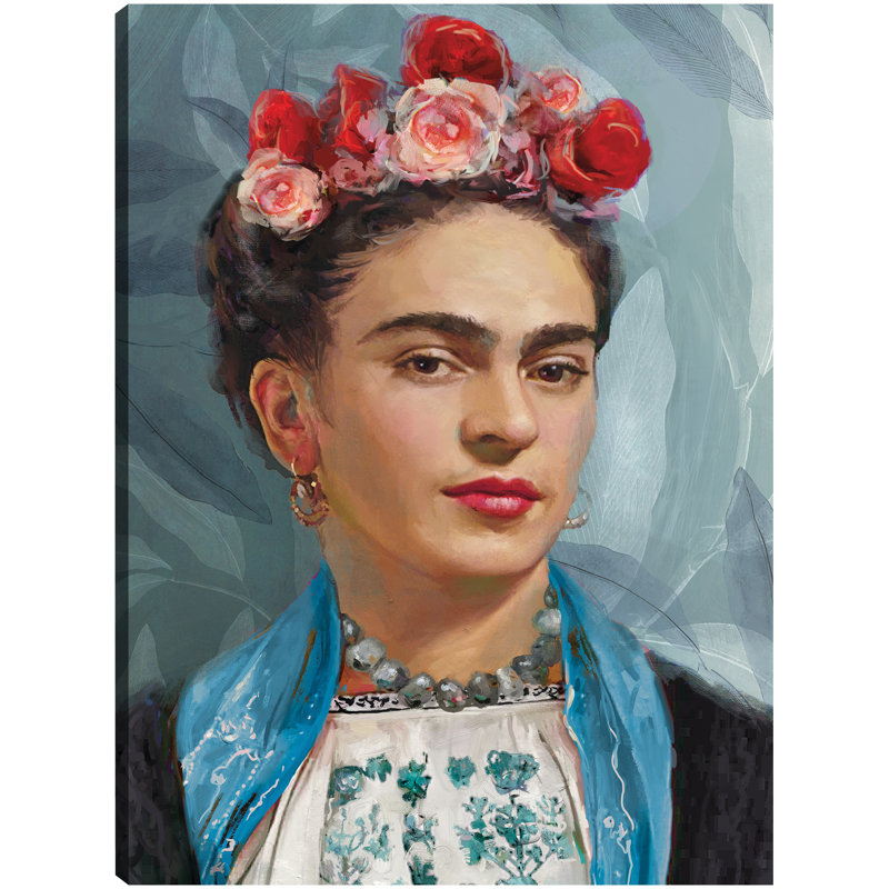 Floral Crown Portrait Canvas Art Print in Blue and Red