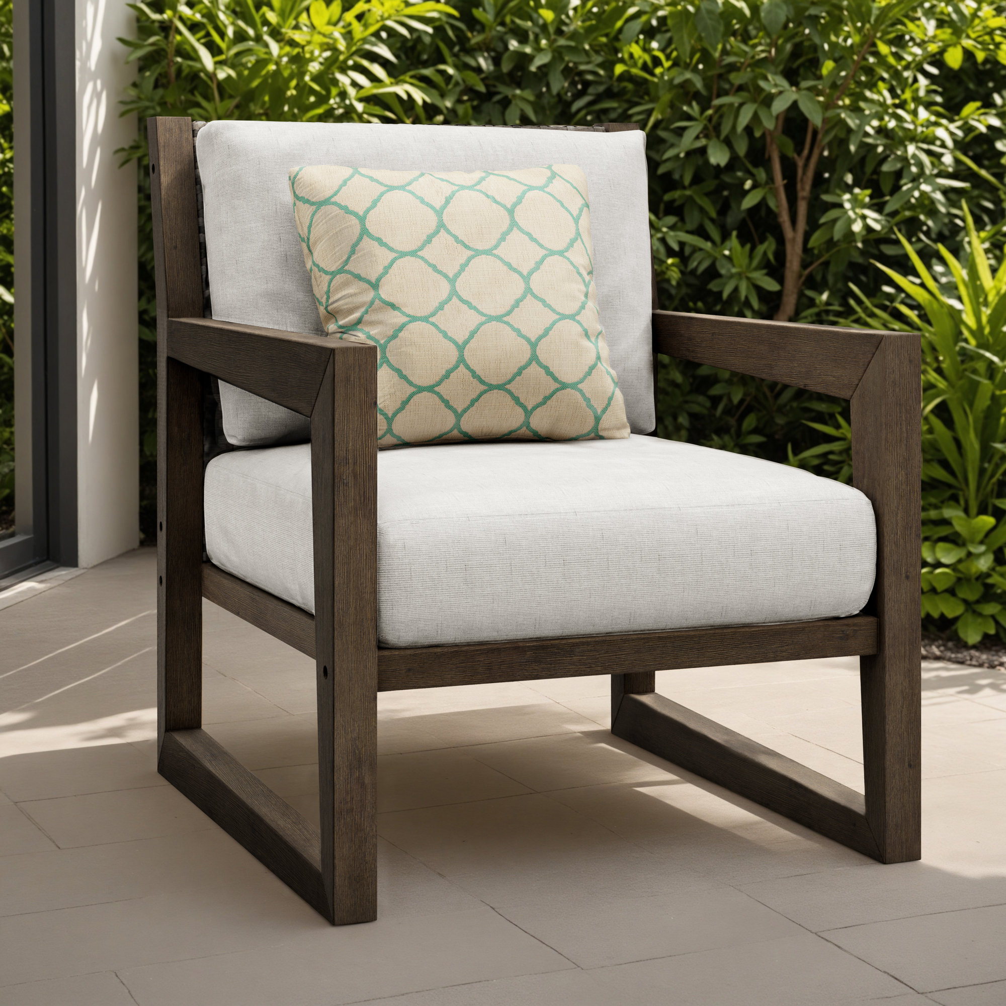 Norrell Outdoor Lounge Chair with Cushions, 	Light Gray/Light Brown