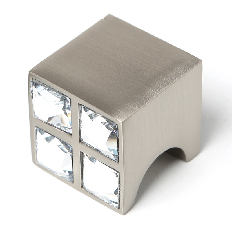 Swarovski Crystal Square Knob, Satin Nickel