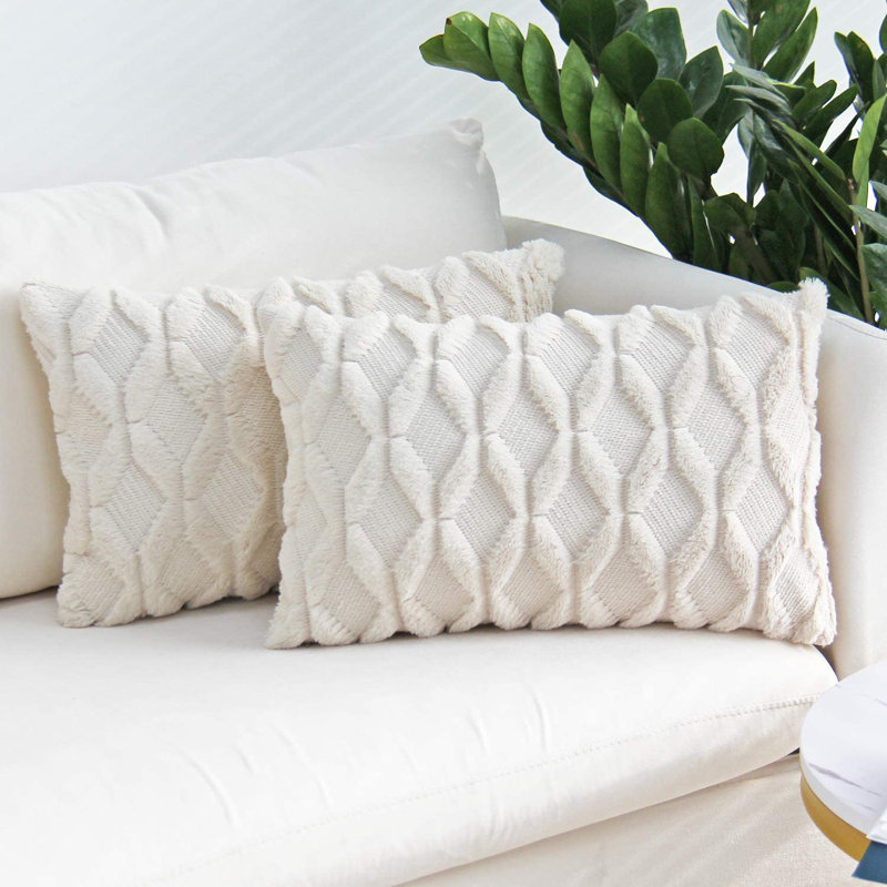 Set of 2 decorative square throw pillows (come with 450g each inserts) size 18"x18", Beige, 18"H x 18"W, Polyester