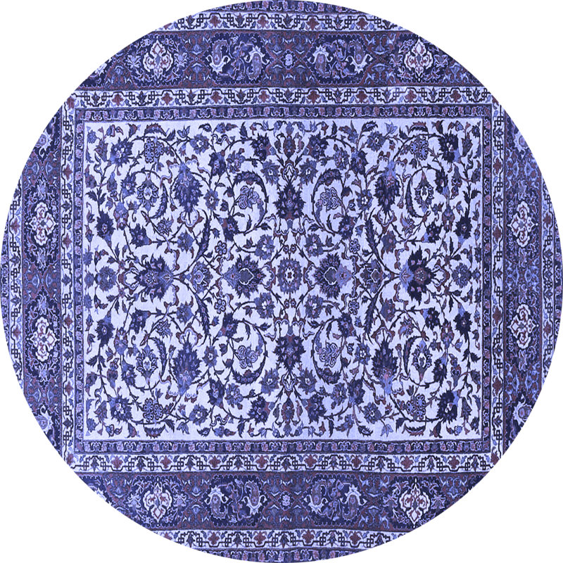 Tapis bleu / mauve / blanc tissé à la machine Irlinda, Rond 7 pi