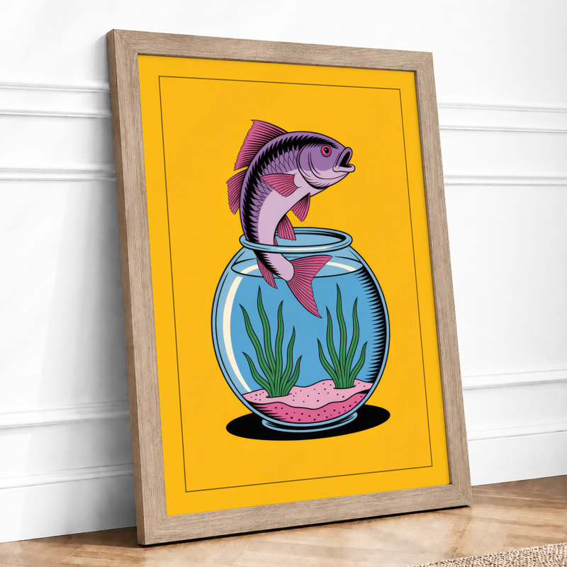 Fish in Flight Modern - Framed Print, A3 - 42.0 x 29.7 cm, Oak