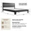 Structure de lit plateforme en bois massif pour grand lit avec tête et pied de lit, pieds en métal avec 12 lattes durables, assemblage facile, aucun sommier tapissier, silencieux et antidérapant, finition chêne ébène-984077620-984077626