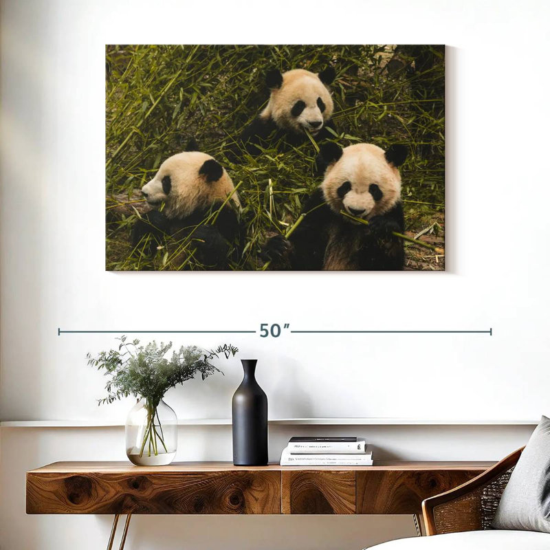 Trois Pandas affamés, H 26 po x l 39 po