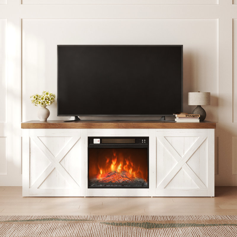 Meuble télé moderne avec foyer électrique inclus, Jusqu'à 55 po (blanc)