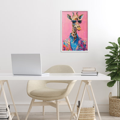 Floral, girafe sur giclée rose, design par LSR Design Studio