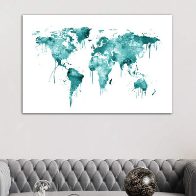 Watercolor Map Of The World Map by Michael Tompsett - Wrapped Canvas Painting