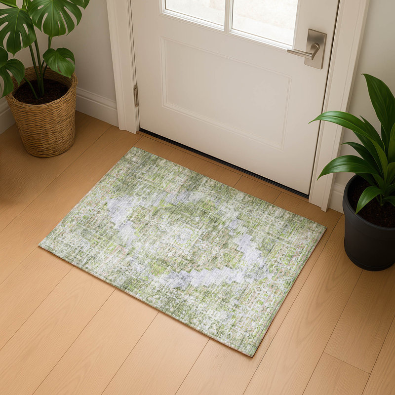 Premium Machine Washable Mayfield AMF2140 global Rug, 1'8" x 2'6", Aloe