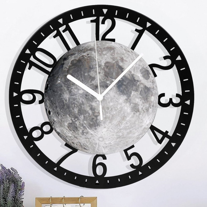 Horloge murale ronde en fer 10 po avec mouvement à quartz silencieux, chiffres arabes, impression UV, Nouvelle lune