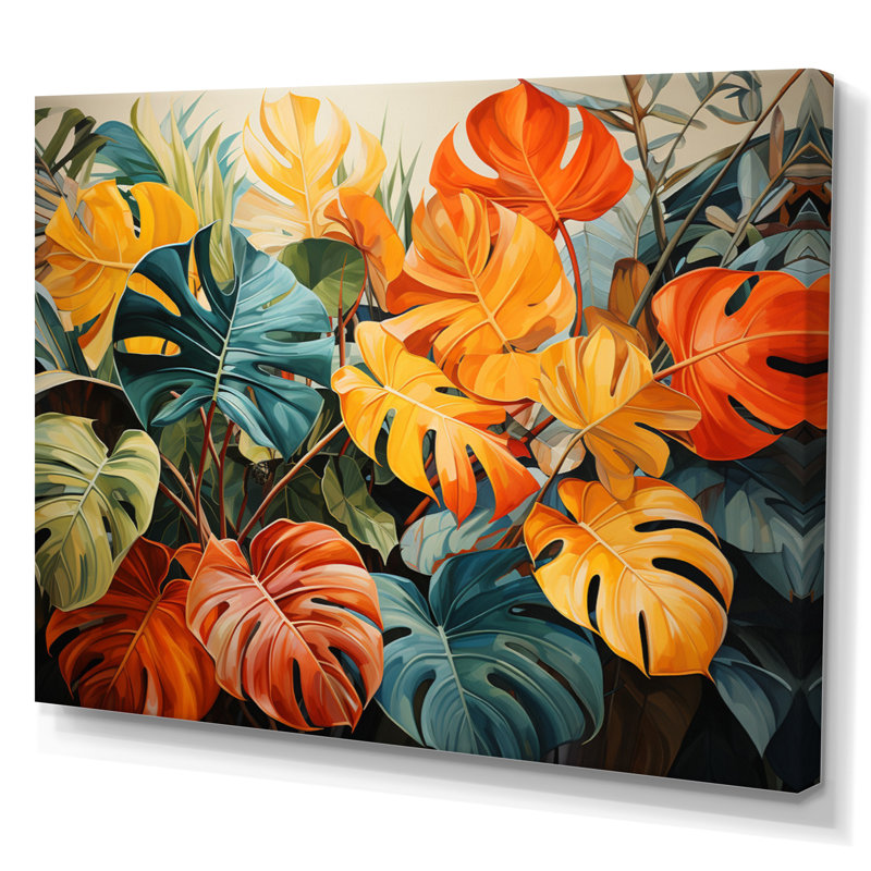 Orange, vert, plantes tropicales III, Toile tendue, H 12 po x l 20 po x P 1 po