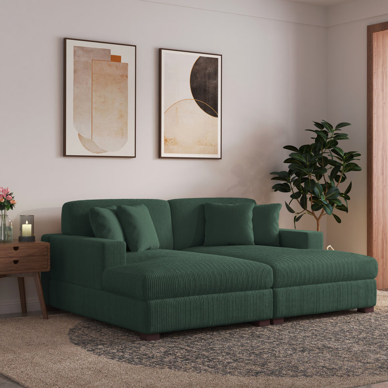 Oversized Upholstered Hunter Green Corduroy Sleeper Sofa Bed Lounge sofa with Armrests & Throw Pillows, Hunter Green