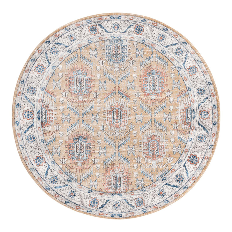 Weingartner Performance Mustard Yellow/Ivory/Blue Rug, Round 10'