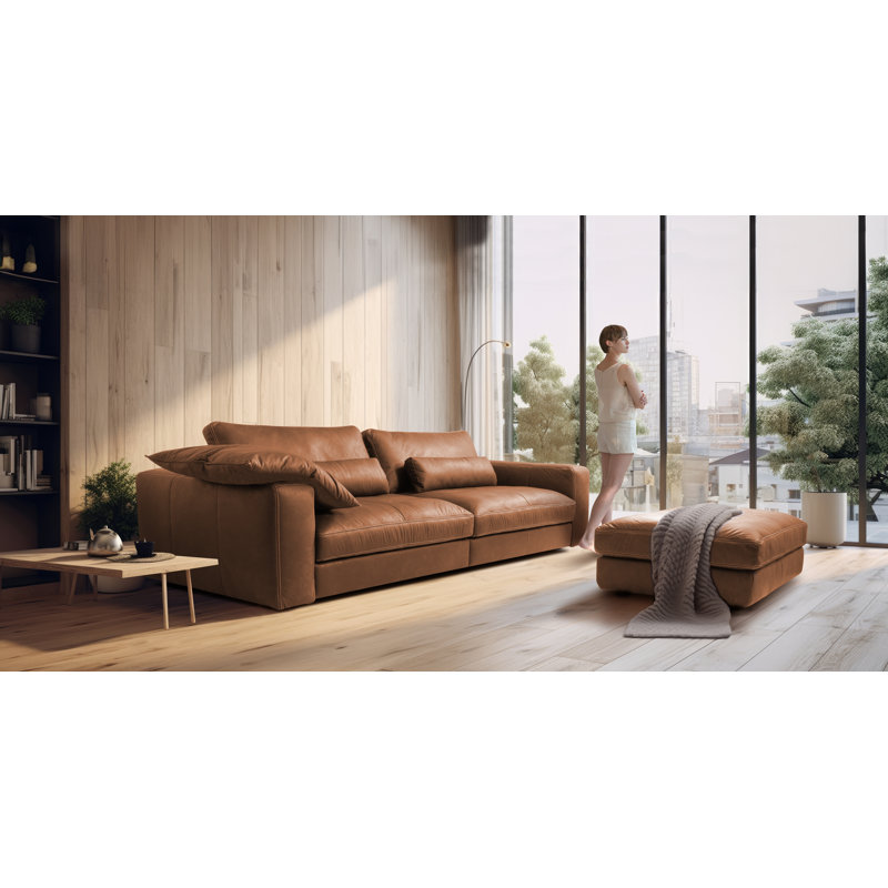 Parven 4 Seater Genuine Leather Sofa, Brown/Tan