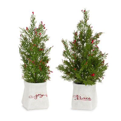 2 Artificial Pine Tree in Pot Set