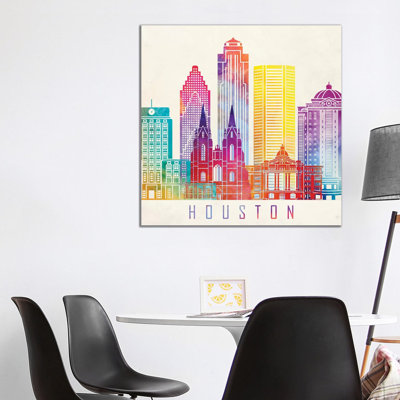 Houston Landmarks Watercolour Horizontal 1 Piece Wrapped Canvas Painting