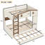 Lit superposé grand avec lit gigogne et tablettes de rangement, lits superposés en bois massif avec crochets, pas de sommier nécessaire, beige et naturel-2109558735