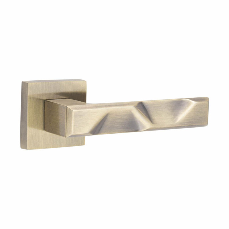 1 Pair Modern Nova Premium Design Door Handles on Square Rose in Satin Nickel Finish