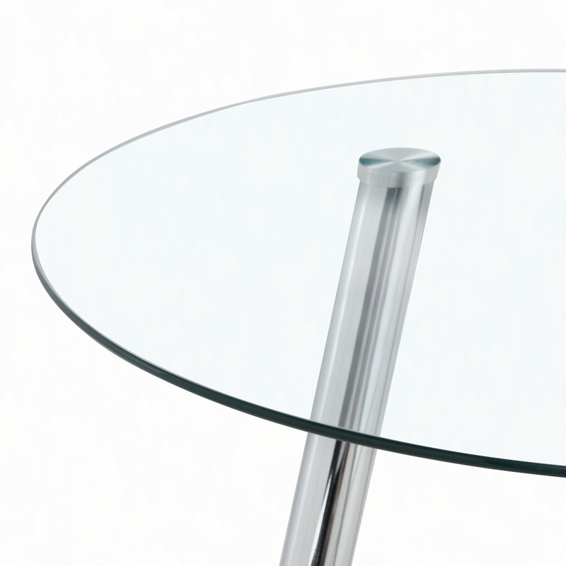 Table de salle à manger 35 pouces en verre trempé avec pieds robustes en métal, Silver