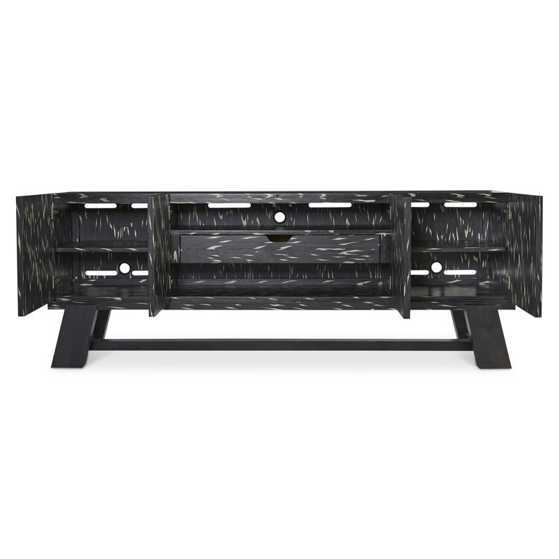 Contemporary Black Media Console with Cabinet and Diagonal Legs