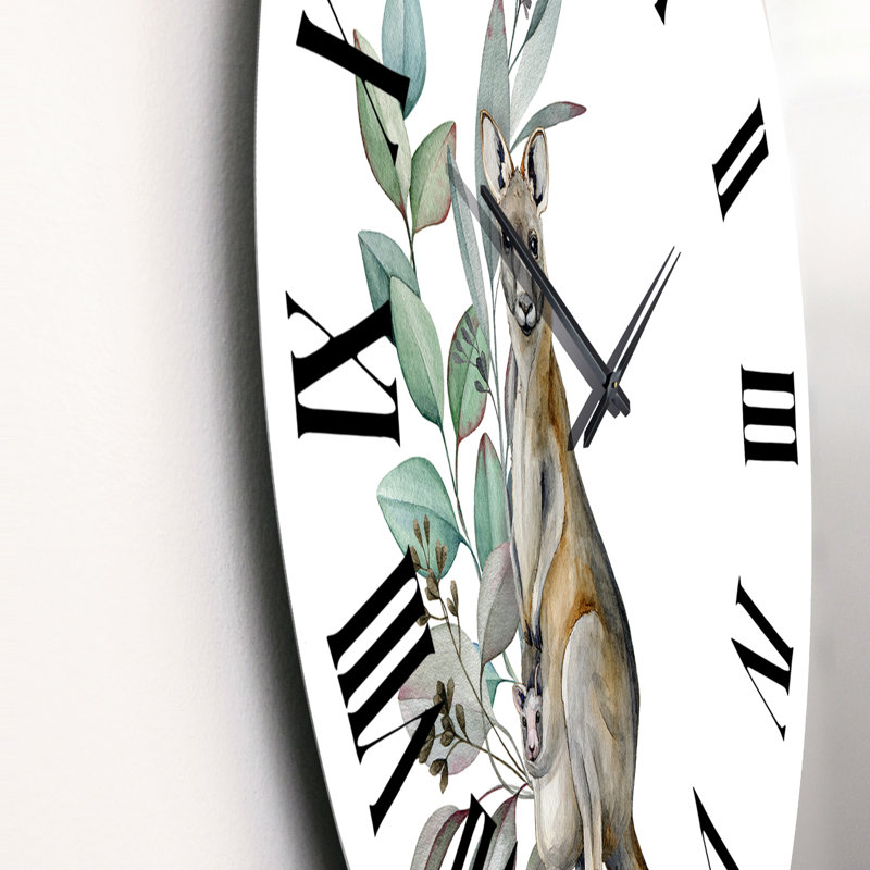 Kangourou avec feuilles d'eucalyptus - Horloge murale traditionnelle, Moyen