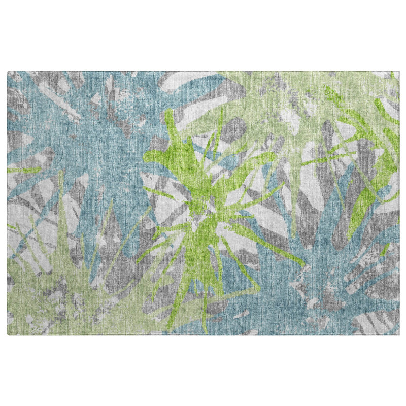 Premium Machine Washable Dream Shag ADS77 Tropical Rug, 1'8" x 2'6", Green