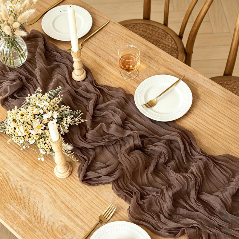 Chemin de table 3 pièces Nude, 10 pieds de chemin de table en gaze nu rustique 35 * 120 pouces pour les décorations de table de douche de mariage