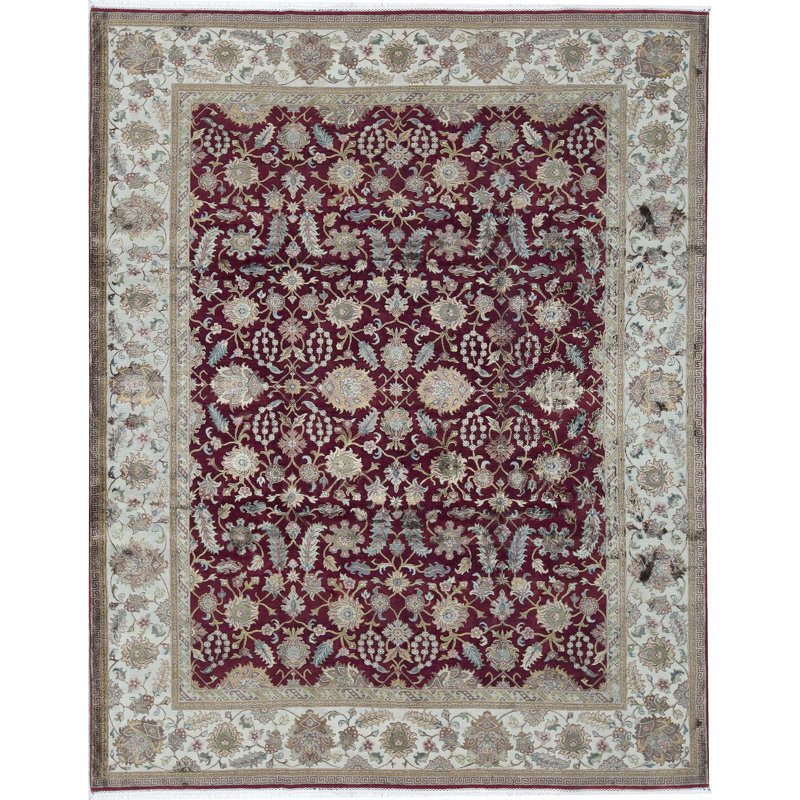 Tapis rouge et beige noué à la main de haute qualité