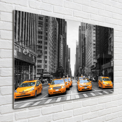 Taxis New York - No Frame Print on Glass