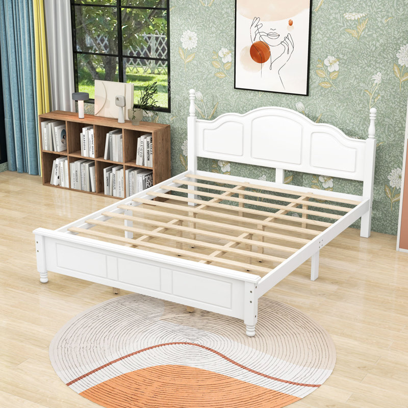 Base de lit plateforme en bois avec tête de lit, Blanc