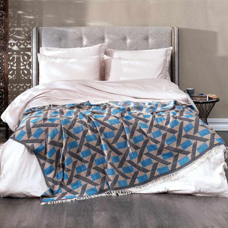 Batholo Jacquard Throw Blanket, Turquoise Blue
