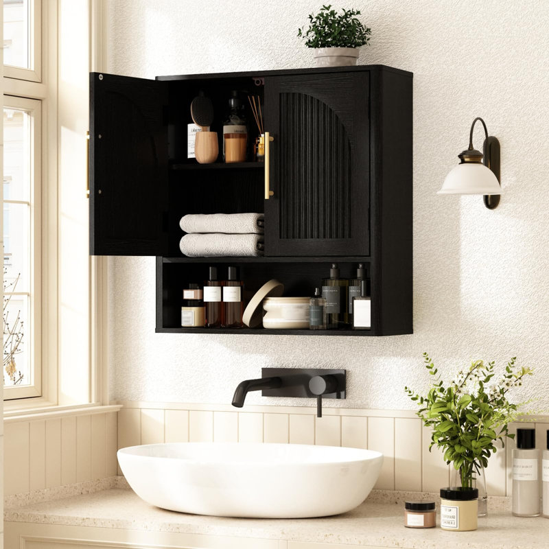 Armoire murale de salle de bain Mid-Century, Rustique / Noir